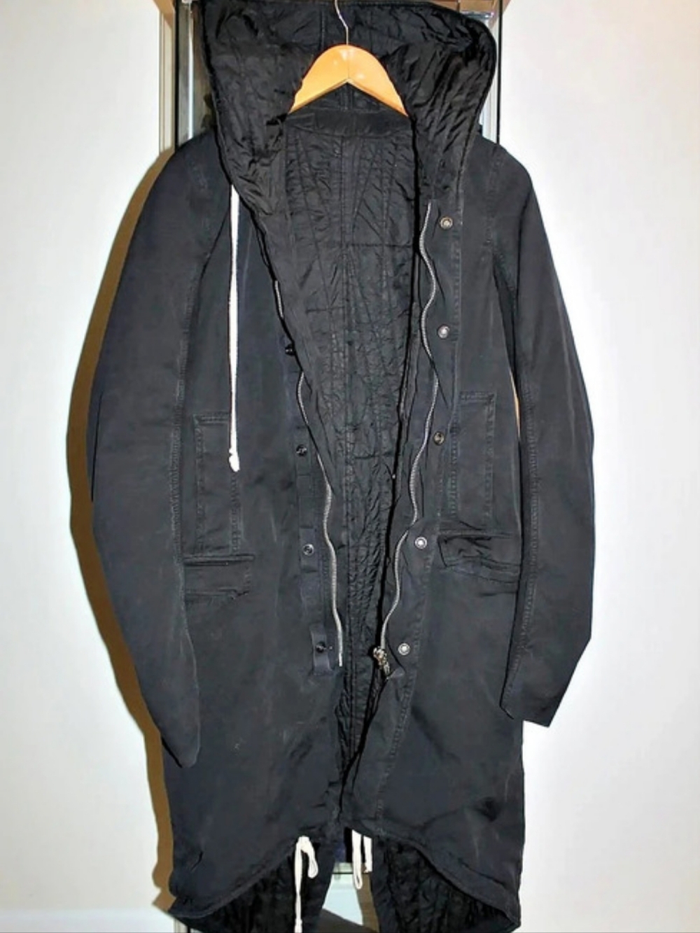 Rick Owens Black Hooded Fishtail Parka Coat